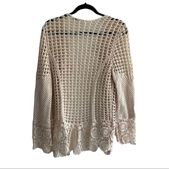 NIC & ZOE Cream Cotton Crochet Open Knit Cardigan Sweater L - Picture 3 of 6